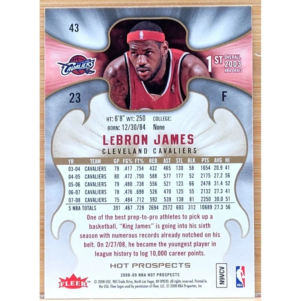 2008-09 FLEER HOT PROSPECTS LEBRON JAMES #43 CAVS LAKERS‎